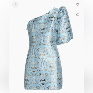 Cara Cara Blue and Gold One-Shoulder Mini Dress